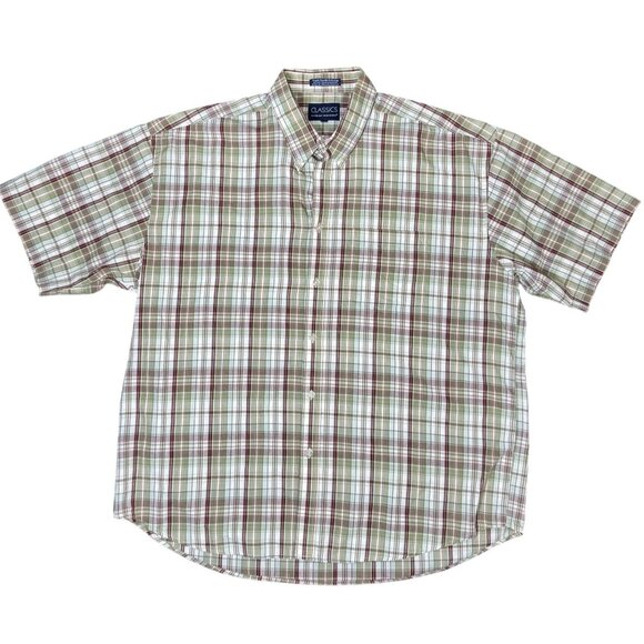 Falcon Bay Classics Size XL MenPlaid Button-Up Short Sleeve Shirt Green & Brown - Picture 1 of 5